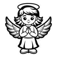 A cute little angel praying hands illustration color drawing with a simple black and white line art icon vector