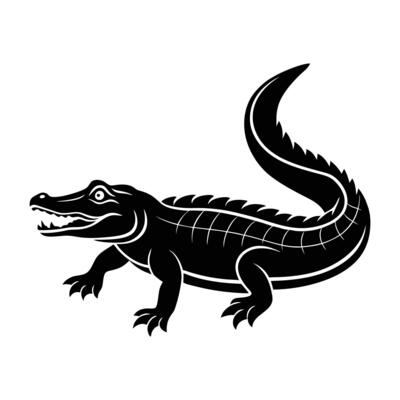 black silhouette of Salt water crocodile illustration icon for logo, isolated on white background