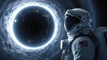 astronaut ontmoetingen een zwart gat, overweegt de uitgestrektheid van de universum en de mysteries dat liggen verder video