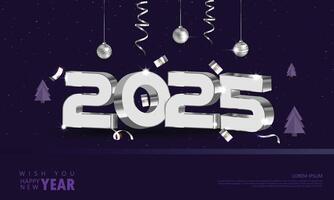 Happy New Year 2025. with simple numbers and a sprinkling of festive ornaments. New Year Celebration 2025. vector