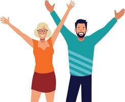 Happy couple raising arms celebrating with enthusiasm vector