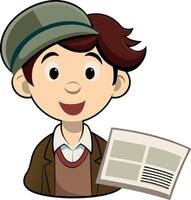 Young boy showing a blank newspaper template vector