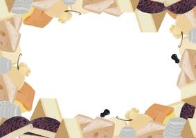 Different types of cheese forming a frame with copy space vector