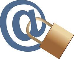 Padlock locking an at symbol illustrating email security vector