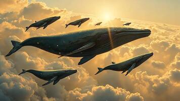 Whales Take Flight A Surreal Journey Through a Dreamlike Sky Filled with Gentle Giantstheir graceful movements a symbol of freedom and the boundless possibilities of dreams video