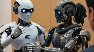 Humanoid Robots Collaborate,Teamwork in the Age of AI as two robots work together, symbolizing the future of human-robot partnerships video