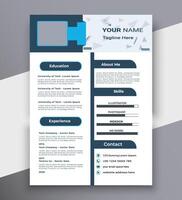 Clean and stylish blue and white background curriculum vitae, Cv template with photo space vector
