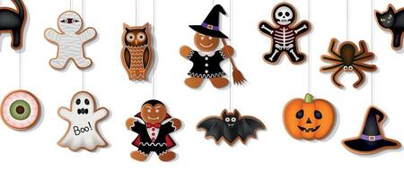 halloween seamless border with gingerbread cookies vector