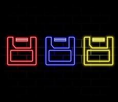 Floppy Disk Neon Label. Illustration of Electronics Promotion. vector