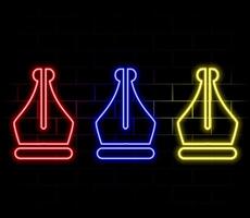 Glowing neon line Fountain pen nib icon isolated on brick wall background. Pen tool sign. Colorful outline concept. vector