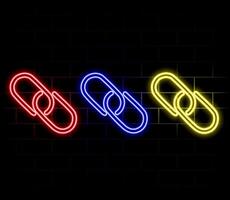 Link icon. Hyperlink chain symbol. Simple icon. Pink neon style on brick wall background. Light icon vector