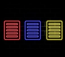 Glowing neon line Clipboard with checklist icon isolated on brick wall background. Control list symbol. Survey poll or questionnaire feedback form. Colorful outline concept. vector