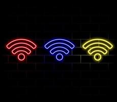 Wifi signal icon in neon style. Wifi signal icon. Web network connect logo sign. Retro sign with glowing neon. illustration vector