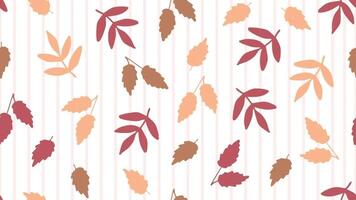 Simple 2d animation. Moving loop background. Falling autumn leaves, rowan branches, pink stripes. Nature wallpaper. video