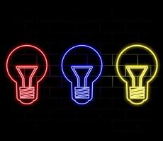 Outline neon electric lamp icon. Glowing neon lightbulb with rays of light, bulb pictogram. Idea and solution, business innovation, creative energy, inspiration power and creativity. icon set vector