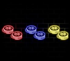 Outline neon dollar token icon. Glowing neon token frame with dollar sign, golden USDT coin pictogram. Digital USD token transaction, cryptocurrency exchange, virtual money wallet. icon set vector