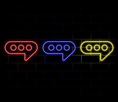 Talk bubble speech sign, feedback and support group chat and dialogue, message and notification icons, futuristic technology with turquoise neon glow in the smoke, business background vector