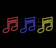 Glowing neon line Music note, tone icon isolated on black background. vector