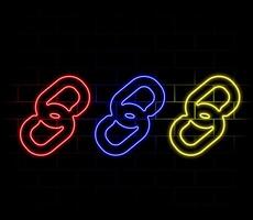 Simple link icon, metal chain, hyperlink symbol. Orange neon style on black background. Light linear icon with editable stroke vector