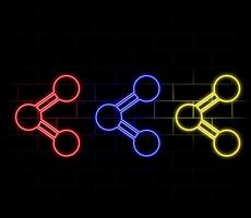 Glowing neon line Share icon isolated on brick wall background. Share, sharing, communication pictogram, social media, connection, network, distribute sign. Colorful outline concept. . vector
