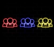 Outline neon community icon. Glowing neon team work and collaboration, social group pictogram. Business club and community, people, teamwork and partnership, company, user audience. icon set vector