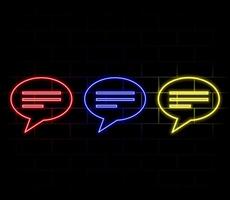 Outline neon chat icon. Glowing neon speech bubble, text message pictogram. Live chat and discussion, online conversation and dialogue, private group and channel. icon set, symbol for UI vector