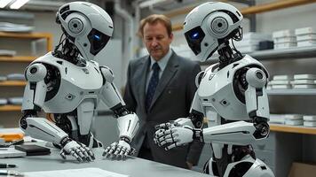 A detailed look at humanoid robots in a research lab, exploring human-robot interaction and the next steps in AI development video