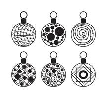 Set of Christmas balls icon. Line art. Flat . Linear black Christmas balls icons isolated on white background. Collection of New Year toys for a tree. Balls with a pattern for winter decoration vector