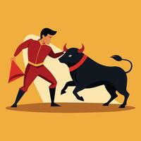Bullfighter with cape and cape fighting with bull vector