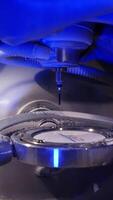 Automated dental machine. Highly productive automated dental milling machine working. Close-up. Vertical video