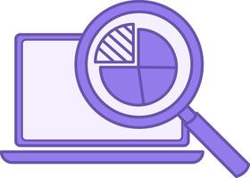 Data Analytics Color Icon. Icon of Laptop and Magnifying Glass with Diagram. Exploration, Filtering, and Data Modeling vector
