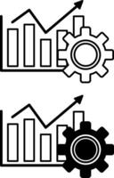 Performance Icons. Black and White Icons of Growing Chart and Gears. Finance and Data Analytics Concept vector