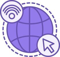 Colored Internet Icon. Icon of Planet, Wi-Fi Network, and Computer Mouse Cursor. Concept of Technology and Global Network vector