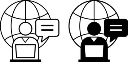 Internet User Icons. Black and White Icons of Man with Laptop and Global Network. Blogging, Communication. Social Media Concept vector