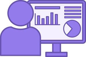 Data Analyst Color Icon. Icon of a Man Studying and Analyzing Data on a Computer. Data Analysis Concept vector
