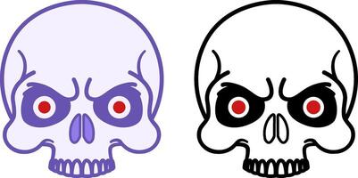 Skull Icons with Red Eyes. Icons of Creepy Human Skull. Zombie Outbreak. Halloween Concept vector