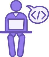 Programmer Color Icon. Icon of a Man Working on a Laptop. Programming and Coding Concept vector