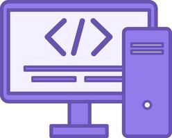 Color Coding Icon. Computer Icon with Written Code and System Unit. Software Development Concept vector