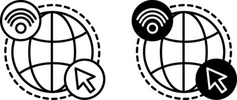 Internet icons. Black and White Icons. Planet, Wi-Fi Network, and Computer Mouse Cursor. Concept of Technology and Global Network vector