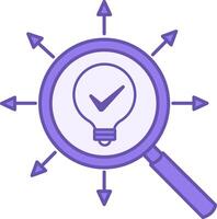 Research Color Icon. Icon of Light Bulb in Magnifying Glass. Data Analytics Concept vector