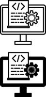 Program icons. Black and White Icons of Written Computer Code and Gear. Technology and Programming Concept vector