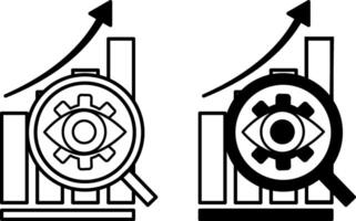 Predictive Analytics icons. Black and White Icons. Eye in Magnifying Glass and Diagram. Finance and Data Analytics Concept vector