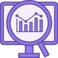 Colored Monitoring Icon. Icon of Computer and Chart in Magnifying Glass. Observation and Research. Data Analytics Concept vector