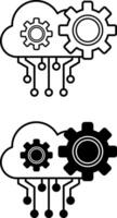 Application Programming Interface Icons. API. Black and White Icons of Computer Cloud, Neural Networks and Gears. Concept of Technology and Data Analytics vector