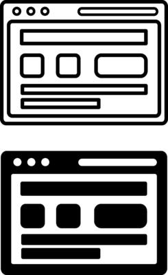 Wireframe icons. Black and White Website Wireframe Icons. User Interface of a Web Page in a Browser Window. Programming and Coding Concept