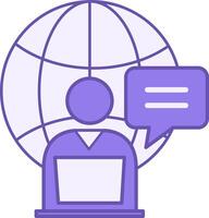 Internet User Color Icon. Icon of Man with Laptop and Global Network. Blogging, Communication. Social Media Concept vector