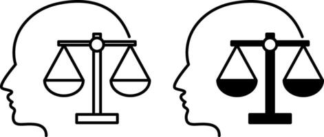 Integrity icons. Black and White Icons. Human Head and Scales. Justice and Equality. Core Values Concept vector