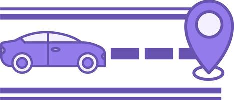 Colored Icon Journey. Car Drives Along Road to Specific Geolocation Point. Adventure and Travel Concept vector