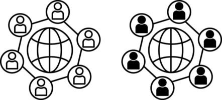 Network icons. Black and White Icons of Planet and People Around. People Connected to the Internet, Social Network. Technology Concept vector
