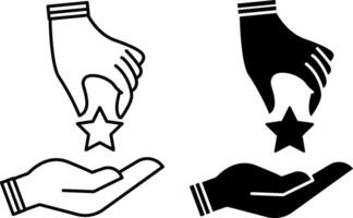 Commitment icons. Black and White Icons. One Hand Passing a Star to Another. Keeping Promises. Core Values Concept vector